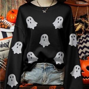 Black Sweatshirt with Ghost Print